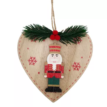 Karácsonyi ajtódísz - szív (fenyőág, diótörő)