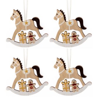 Karácsonyfadísz 4 db-os (natúr-fehér hintaló)