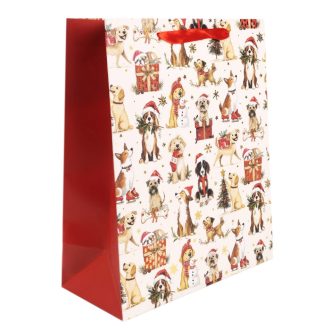 Ajándéktasak - kicsi (kutyák piros sapkában, bézs)