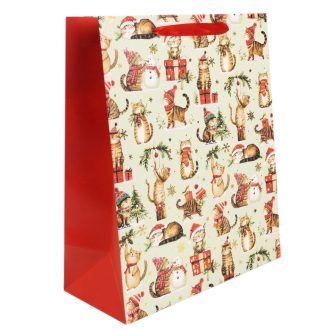 Ajándéktasak - mini (cicák piros sapkában, zöld alapon)