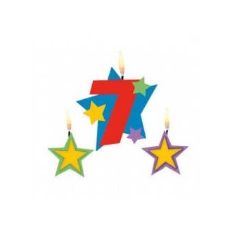 Színes 7-es számgyertya csillagokkal
