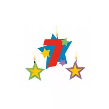 Színes Star 7-es számgyertya csillagokkal