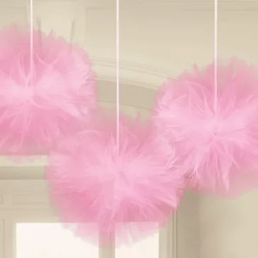 Színes Pink függő tüll pom pom dekoráció 3 db-os