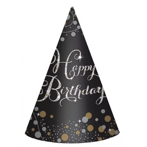 Happy Birthday Gold parti kalap, csákó 6 db-os Happy Birthday Gold parti kalap, csákó 6 db-os