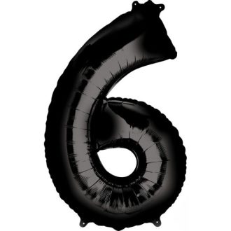 Fekete Black óriás szám fólia lufi 6-os, 86x55 cm