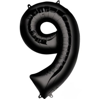 Fekete Black óriás szám fólia lufi 9-es, 86x55 cm