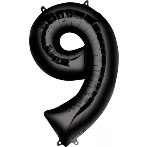 Fekete Black óriás szám fólia lufi 9-es, 86x55 cm