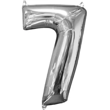 Ezüst Silver szám fólia lufi 7-es 66x43 cm