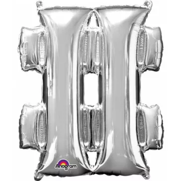 Ezüst Silver mini fólia lufi hashtag ikon 33 cm