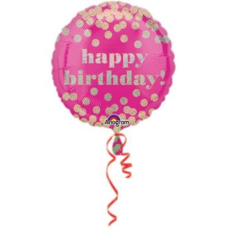 Happy Birthday Pink Dotty fólia lufi 43 cm