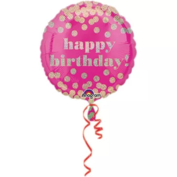 Happy Birthday Pink Dotty fólia lufi 43 cm
