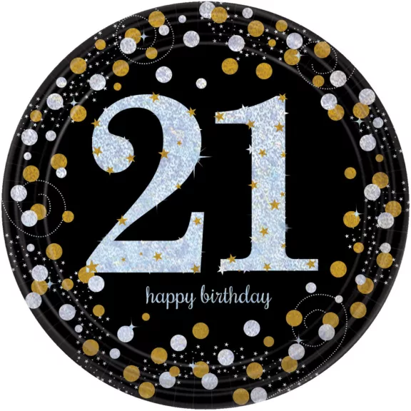 Happy Birthday 21 Gold papírtányér 8 db-os 23 cm Happy Birthday 21 Gold papírtányér 8 db-os 23 cm