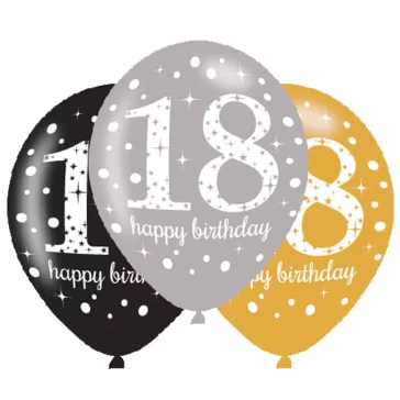   Happy Birthday 18 Gold léggömb, lufi 6 db-os 11 inch (27,5 cm)