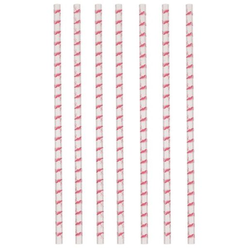 Flamingó Pink papír szívószál, 12 db-os szett