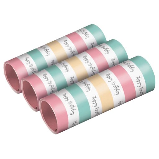Happy Birthday Pastel szerpentin 3 db-os