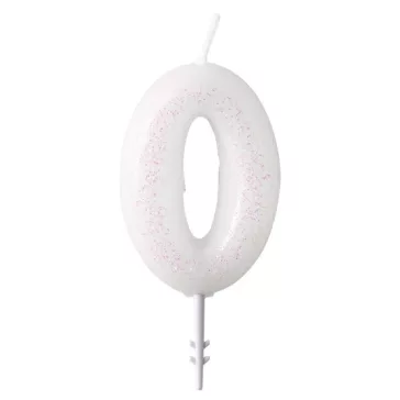 Fehér White csillámos gyertya 0-ás 6,5 cm