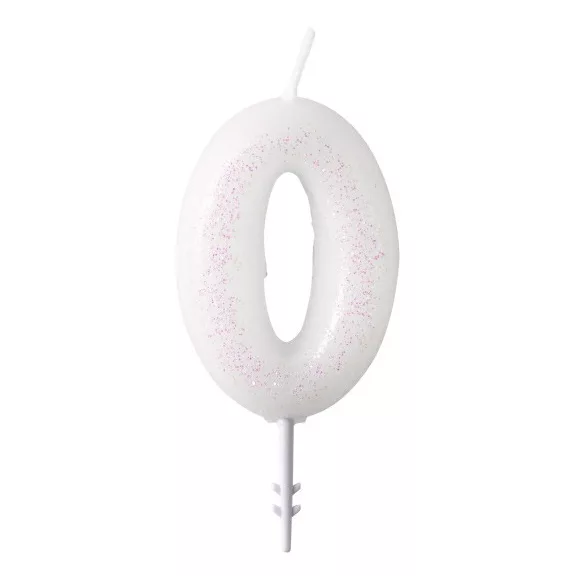 Fehér White csillámos gyertya 0-ás 6,5 cm Fehér White csillámos gyertya 0-ás 6,5 cm