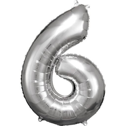 Ezüst Silver óriás szám fólia lufi 6-os, 86x58 cm