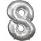 Ezüst Silver óriás szám fólia lufi 8-as, 83x55 cm