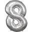 Ezüst Silver óriás szám fólia lufi 8-as, 83x55 cm