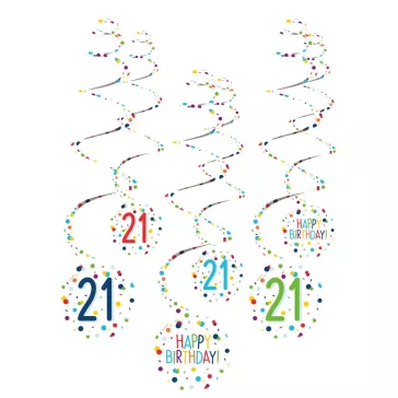   Konfettis Colorful Happy Birthday 21 szalag dekorációs szett 6 db-os
