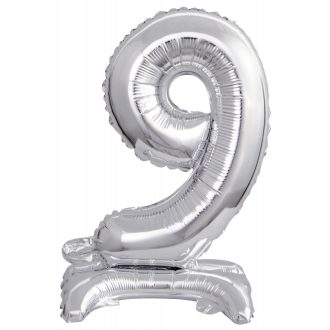 Ezüst Silver mini 9-es szám fólia lufi talppal 38 cm