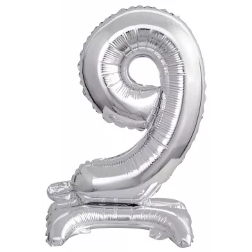 Ezüst Silver mini 9-es szám fólia lufi talppal 38 cm