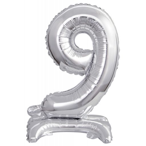 Ezüst Silver mini 9-es szám fólia lufi talppal 38 cm