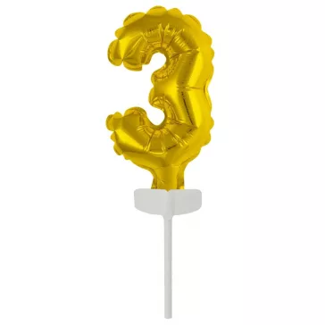 Arany Gold 3-as szám fólia lufi tortára 13 cm