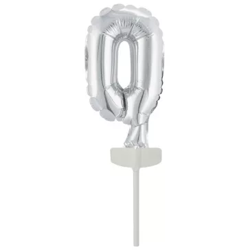 Ezüst Silver 0-ás szám fólia lufi tortára 13 cm