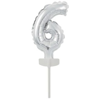 Ezüst Silver 6-os szám fólia lufi tortára 13 cm
