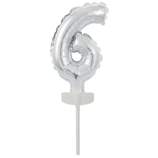 Ezüst Silver 6-os szám fólia lufi tortára 13 cm