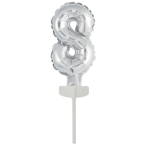 Ezüst Silver 8-as szám fólia lufi tortára 13 cm