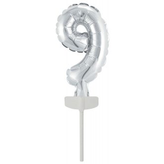 Ezüst Silver 9-es szám fólia lufi tortára 13 cm