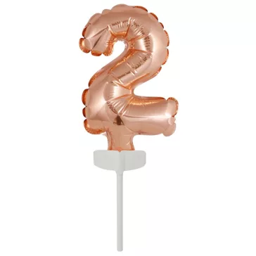 Színes Rose Gold 2-es szám fólia lufi tortára 13 cm