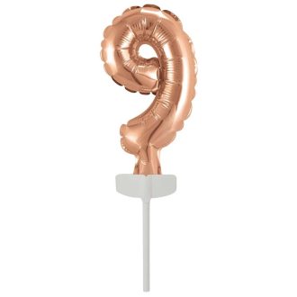 Színes Rose Gold 9-es szám fólia lufi tortára 13 cm