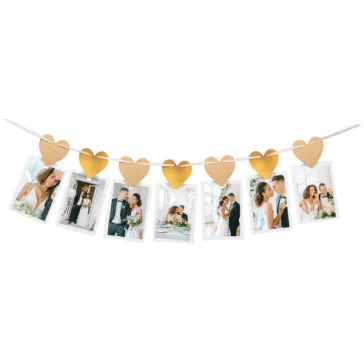 Esküvői Gold Heart fényképtartó girland