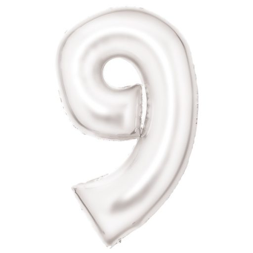 Fehér Lustre White 9-es szám fólia lufi 86 cm