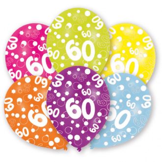  Happy Birthday 60 Colorful léggömb, lufi 6 db-os 11 inch (27,5cm)