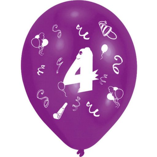Happy Birthday 4 Ribbon léggömb, lufi 8 db-os 10 inch (25,4cm)
