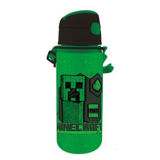   Minecraft Green alumínium szívószálas kulacs akasztóval 600 ml