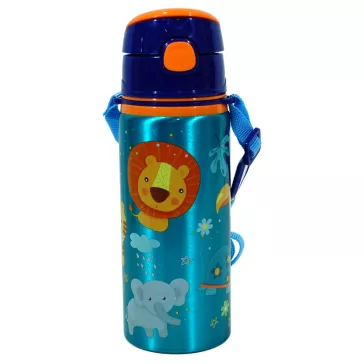   Állatos Jungle alumínium szívószálas kulacs akasztóval 600 ml