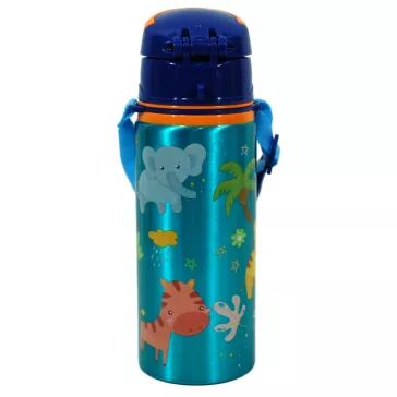   Állatos Jungle alumínium szívószálas kulacs akasztóval 600 ml