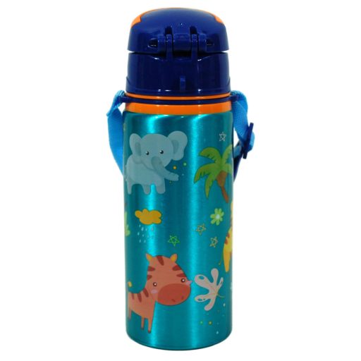 Jungle, Állatos alumínium szívószálas kulacs akasztóval 600 ml