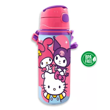   Hello Kitty Friends alumínium szívószálas kulacs akasztóval 600 ml