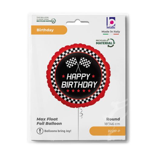 Happy Birthday Checkered Flag fólia lufi 46 cm