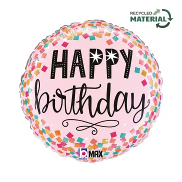 Happy Birthday Pink Confetti fólia lufi 46 cm