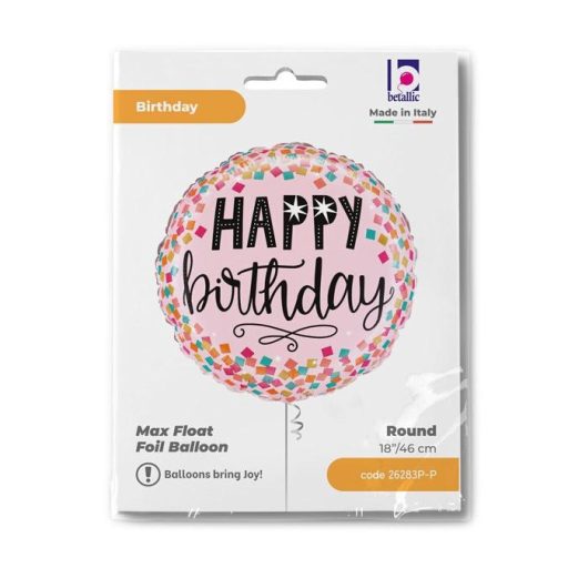 Happy Birthday Pink Confetti fólia lufi 46 cm