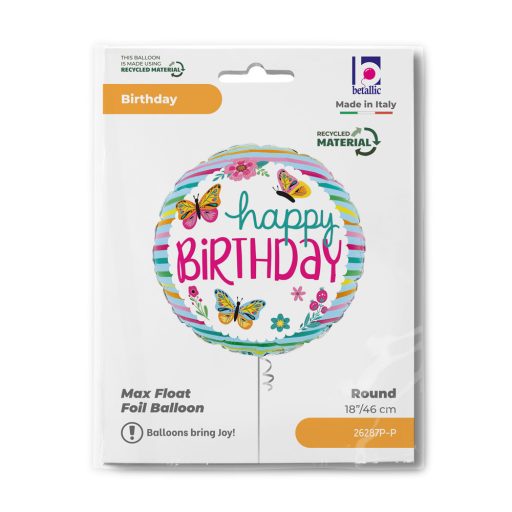 Happy Birthday Colorful Butterflies fólia lufi 46 cm