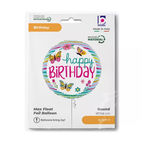 Happy Birthday Colorful Butterflies fólia lufi 46 cm